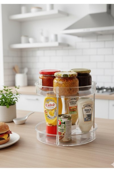 HomeBasics 2-Tier Organizer Rotating Practical Makeup Kitchen Organizer