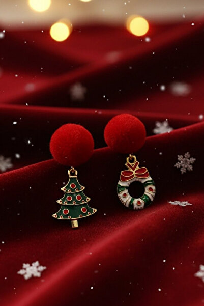 Jaida Moda Women's Pine Tree Figured Pompom Detailed Dangling New Year's Earring