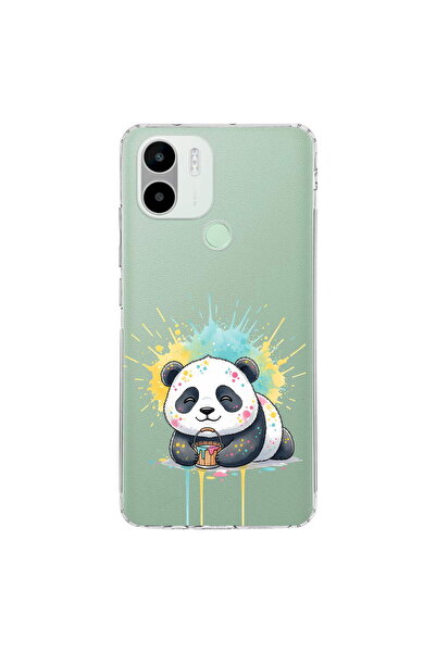 PrintiFy Redmi A1 Plus ile Uyumlu Splash Panda Tasarımlı Şeffaf Silikon Kılıf