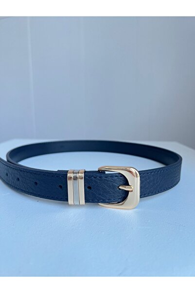 Eksibir Gold Tokalı Lacivert Kadın Kemeri Elbise Kemeri Pantolon Kemeri