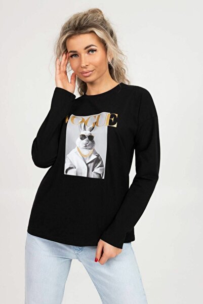 ELNOYA سويت شيرت أسود للجنسين قصة فضفاضة بسيط بتصميم “رينج رابون” مطبوع بأكما...