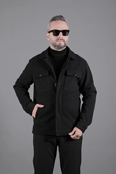 OHEPMODA Men's Cashmere Coat with Stitching Detail