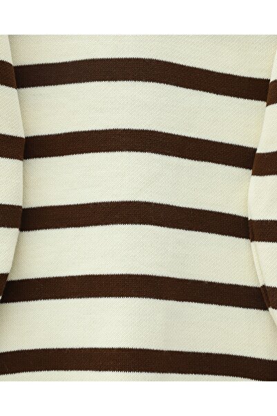 Modamorfo Polo Neck Buttoned Striped Knitwear Set - Brown