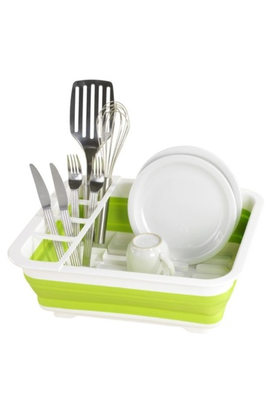 Tai Uscator pliabil VERDE pentru vase si cu suport pentru tacamuri