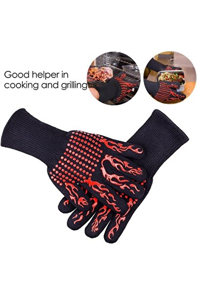 Twinkle Mart BBQ Gloves, Heat Resistant Oven & Grill Gloves with Silicone Grip (Red)