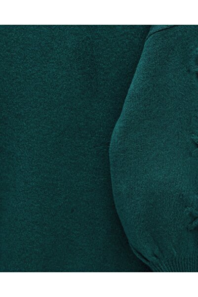 Modamorfo Round Neck Soft Knit Sweater with Handle Flower Detail - Emerald