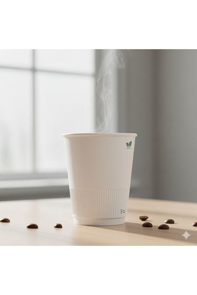 RELAXY Double Wall Paper Cups 25-Piece Set, 8 oz Capacity, White