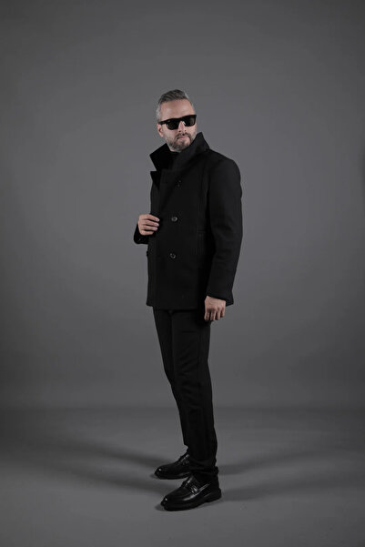 OHEPMODA Men's Cashmere Coat with Collar and Sleeve Detailing