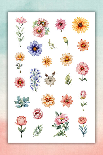 birikiyedi Karışık soft çiçek sticker seti (1 sayfa)