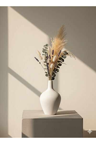 Aila Mat Beyaz Modern Vazo - 21 cm Dekoratif Aksesuar (ÇİÇEKLER DAHİL DEĞİLDİR.)