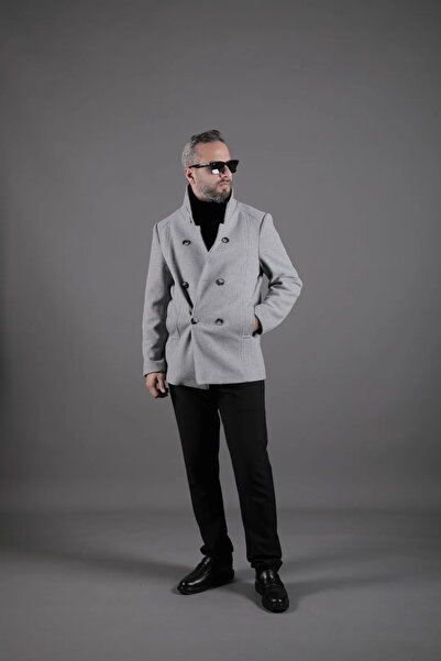 OHEPMODA Men's Cashmere Coat with Collar and Sleeve Detailing