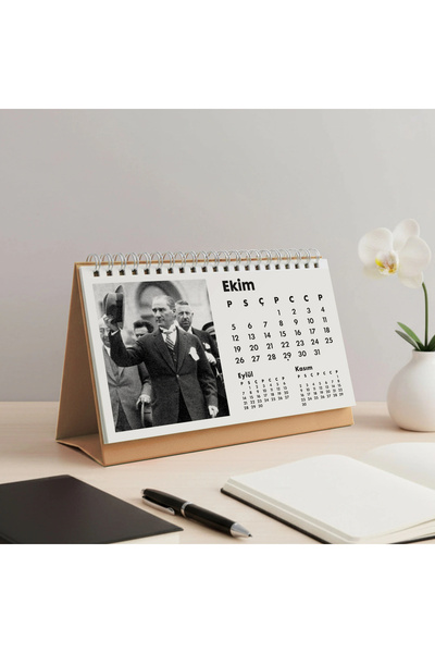bi'aldım 2026 Atatürk Masa Takvimi | Özel Siyah Fotoğraflı | Cumhuriyet Temalı Masaüstü Takvim