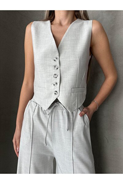 SEDA FİDAN BOUTIQUE Pensli Polyviscose Vest Gray