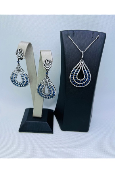 Turkuaz Silver Kolye Küpe ikili Set