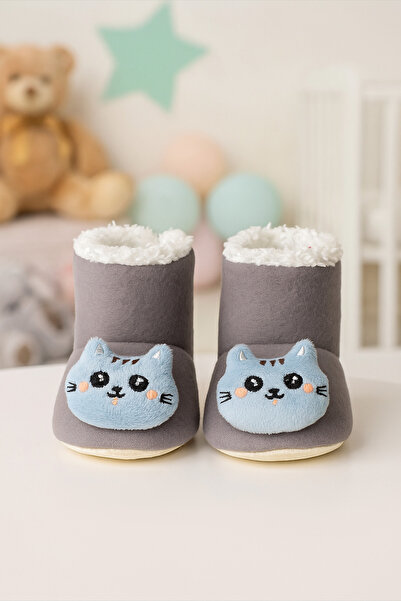 Puppis Baby Gray Baby Home Slippers, Non-Slip Sole, Organic