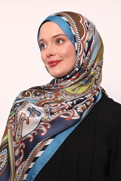 Levidor شال حرير هندي مخطط باللون الفيروزي