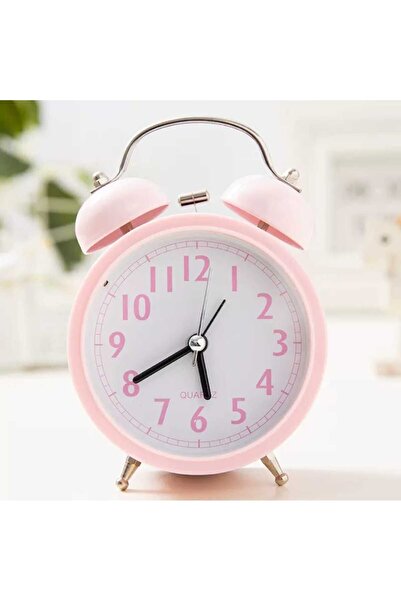 mr shopping MR Küçük Sevimli Mini İkiz Çan Pembe Alarm Saati