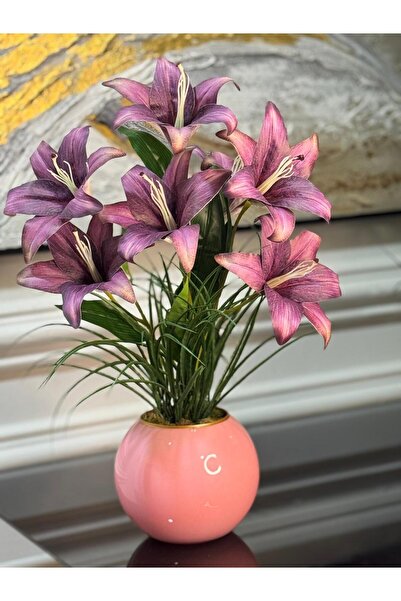 TASARIMHMODA Yapay Lilyumlu Cam Vazo No:1