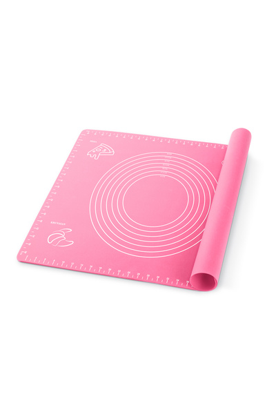 ZUZU MADE Pembe Büyük Boy Silikon Hamur Açma Matı 45 Cm X 65 Cm ve Solingen Ölçülü Çelik Pasta Hamur Kesme Spatulası