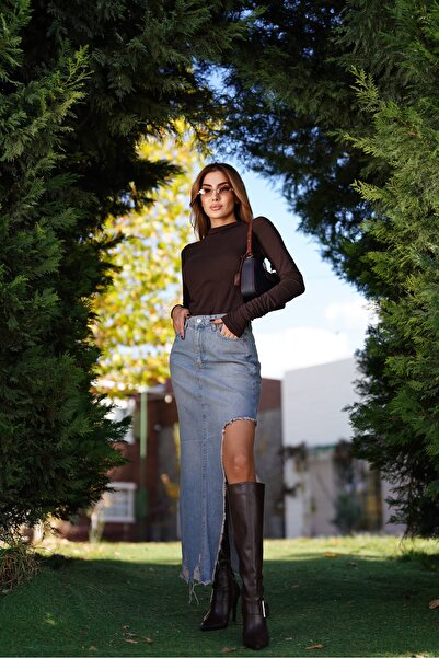 Butik İdl Fashion Yırtmaç Detaylı Denim Etek – Şık ve Modern Kadın Kot Etek