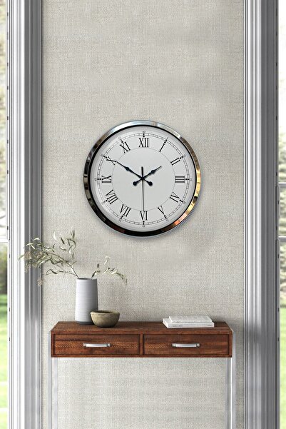 Kasva Concept Gift Decorative 40 cm Chrome Metal Decorative Wall Clock