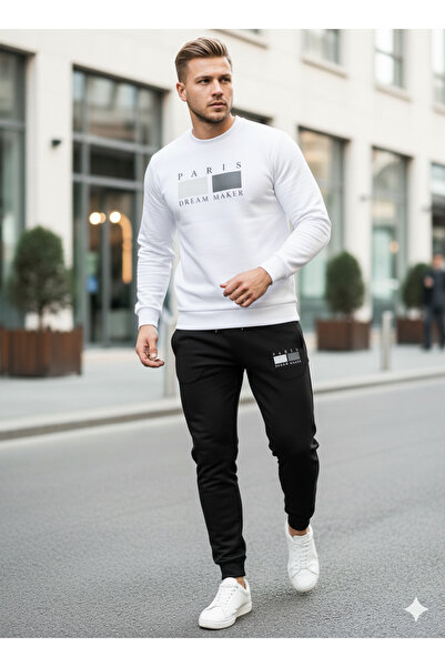 NİCE Three Thread Compact Crew Neck Inside Cotton Paris Dream Maker B Printed Premium O Oversized Tracksuit Set