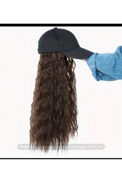 HANDMADETLY Kıvırcık uçlu Şapkalı peruk saç Koyu kahverengi renk (50 cm)