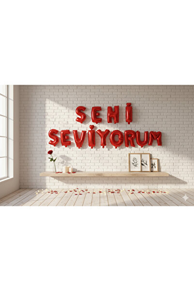 Acar Süs Büyük Sürpriz! SENİ SEVİYORUM Kırmızı ve Gümüş Folyo Balon Seti (35 cm Harfler) Romantik Dekorasyon