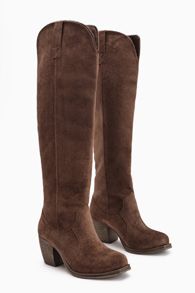 Limoya Leya Brown Suede Heeled Zipperless Boots