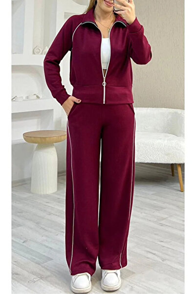 Velista Modal Fabric Striped Wide Leg Zippered Tracksuit Set