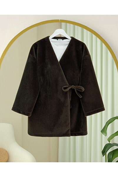Modamorfo Side-Tie Fur Coat - Dark Brown
