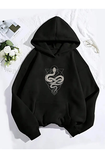 cc collection Unisex Oversize Χοντρό φούτερ με κουκούλα και γεωμετρικό σχέδιο...