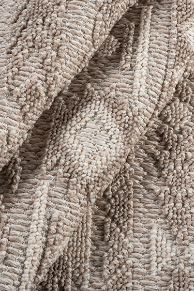 Kupon Halı Kahve Krem Yumuşak Dokulu Halı Bukle Salon Koridor Dokuma Makine Halısı Antialerjik