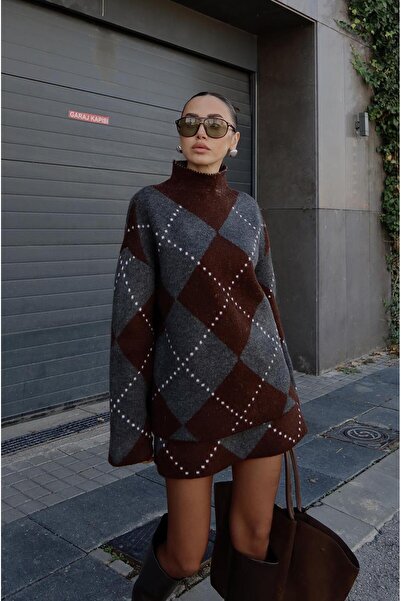 Havoş Smoked Caridi Baklava Patterned Skirt Sweater Set