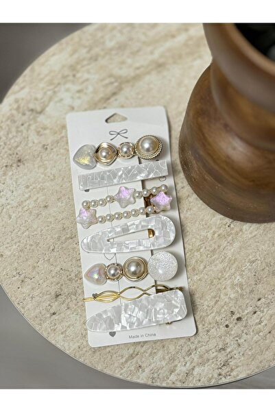 Madam Nora Stylish Multi Hair Clip Set | Pearl, Stone and Patterned Buckle Combination | 10-Piece Trend Hair Accessory