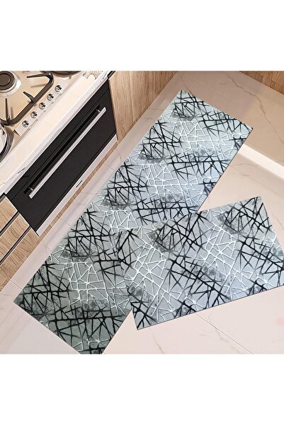 OEM Set of 2 Selin Rugs, Non-Slip, Grey with Black, 80 x 150 / 80 x 300 cm