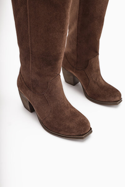 Limoya Leya Brown Suede Heeled Zipperless Boots