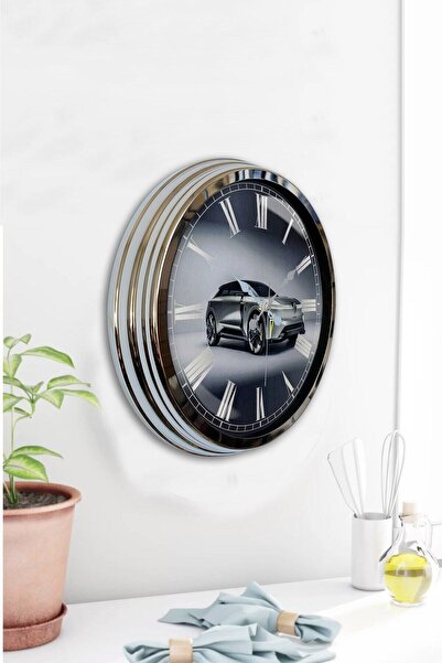 Kasva Concept Hediyelik Saat Dekoratif 40 Cm Krom Metal Araba Duvar Saati