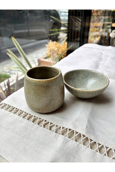 HAZEYA SERAMİK Gümüş Stoneware Espresso Fincan Takımı Handmade