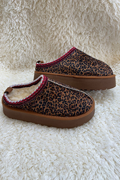 M Miel Women's Striped Slippers Thick Sole Leopard Pattern