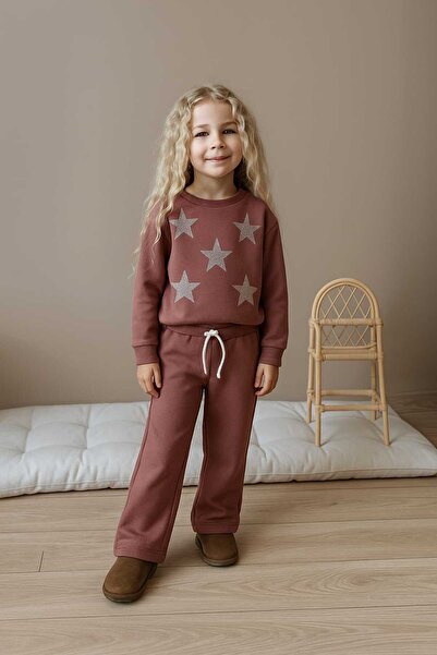 MİLAYS LİFE HOME COLLECTİON Girl's 3-Thread 100% Cotton Thick Combed Cotton Colorful Winter Tracksuit Set
