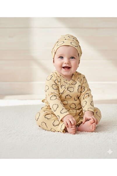 Baby Maa Penguin Patterned Printed 100% Cotton Newborn Top-Down Set and Hat (Set of 3) (0-3 Months)