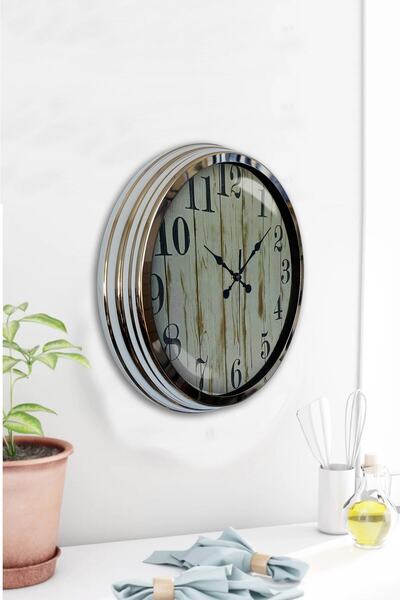 Kasva Concept هدية ساعة حائط بمظهر خشبي من الكروم مقاس 40 سم