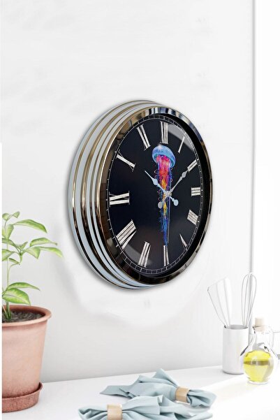 Kasva Concept Gift 40 cm Chrome Metal Black Antique Wall Clock