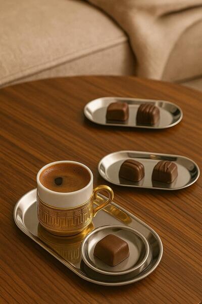 GLORİNDA HOME LÜKS 3'LÜ KÜÇÜK 19 CM KAYIK OVAL GÜMÜŞ RENK PSL. ÇELİK ÇEREZLİK...