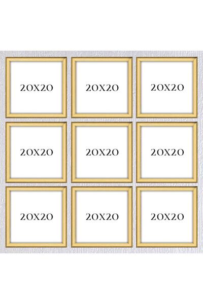 Araste Dekorasyon إطار مكون من تسعة قطع مقاس 20×20 (بدون ملصق) - إطار ذهبي - إطار مربع - زاوية الذكريات