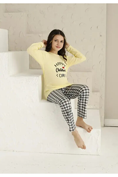 TOSKI Girls' Pajamas, Long Sleeve and Long Pants, Children's Day, Yellow