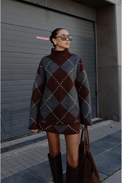 Havoş Smoked Caridi Baklava Patterned Skirt Sweater Set