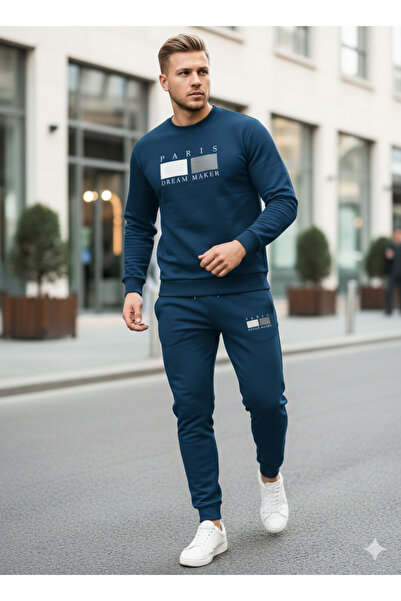 NİCE Three Thread Compact Crew Neck Inside Cotton Paris Dream Maker B Printed Premium O Oversized Tracksuit Set