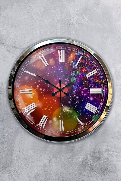 Kasva Concept ساعة حائط قطار أسود معدن كروم مقاس 40 سم